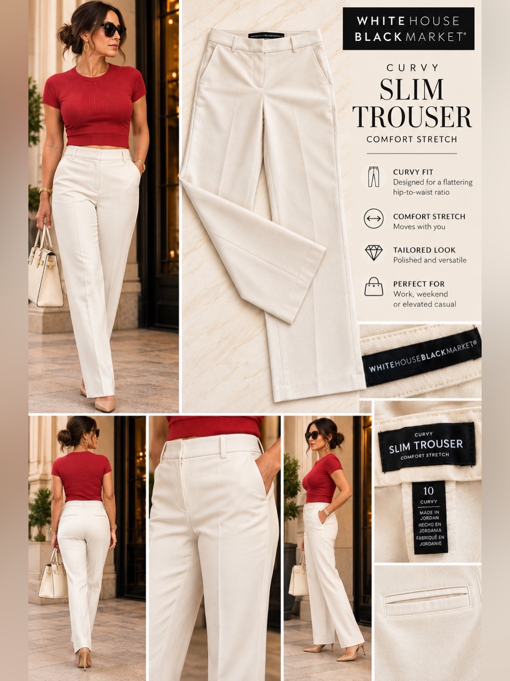 3387 White House Black Market Cream Curvy Slim Trousers